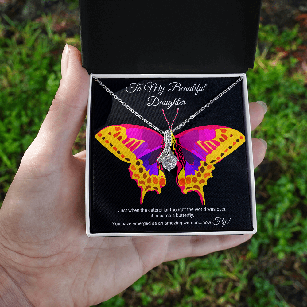 To My Daughter Necklace Gift from Mom, Beautiful Jewelry Box Birthday Graduation Christmas Gift for Daughter, Inspirational Message Card, Elegant Necklaces with Sentimental Message