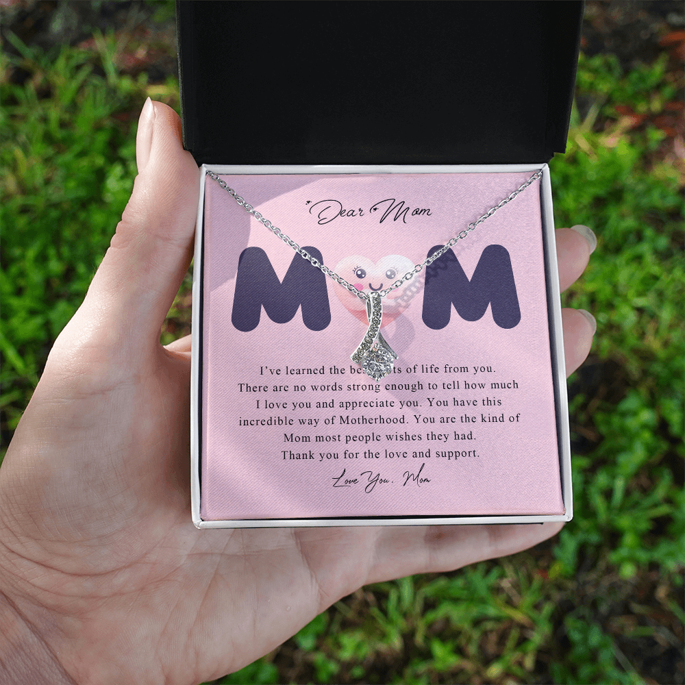 Dear Mom Alluring Beauty Necklace Gift From Daughter Son, Christmas Birthday Present, 2026 Mothers Day Gift Ideas, Jewelry for Her, Motivational Card Necklace for Mommy