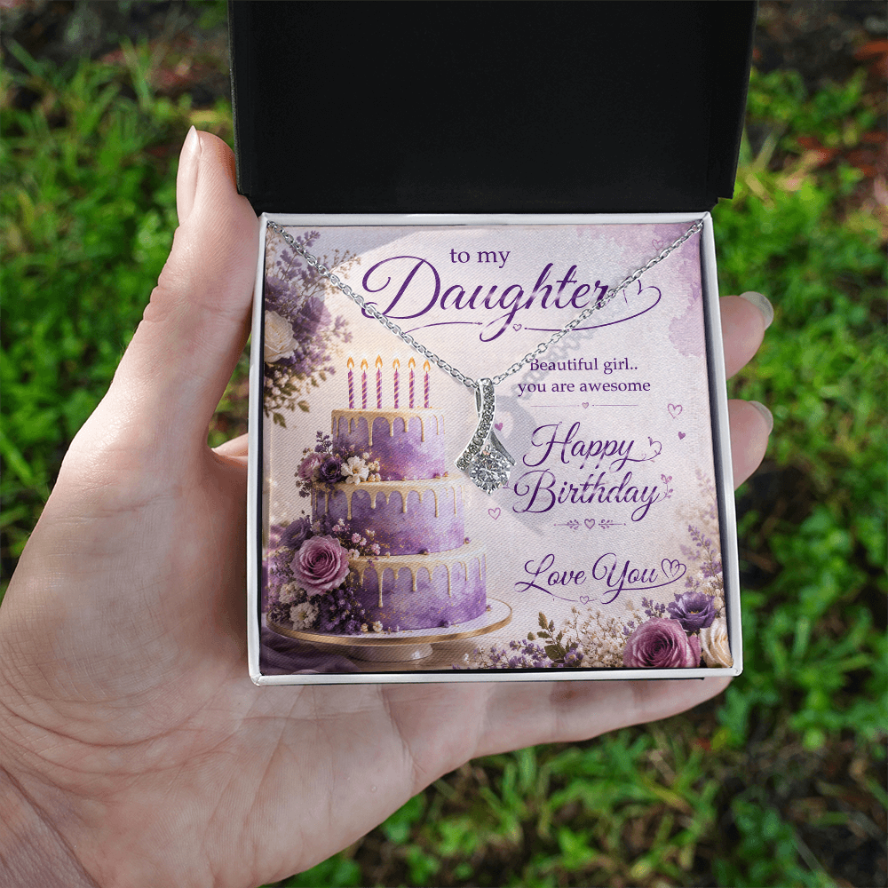 Emotional Birthday Gift for Daughter – Happy Birthday & Love You Gift Design | To My Daughter Birthday Gift – Beautiful Girl, You Are Awesome | Heartfelt Happy Birthday Gift Alluring Beauty Necklace