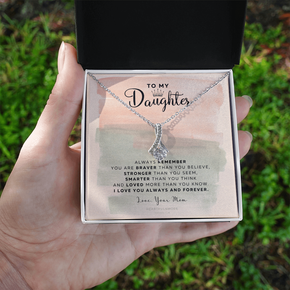 To My Daughter Necklace From Best Mom With Heartfelt Message, Daughter Birthday Present From Mama, Jewelry Gifts For Graduation for Her From Mom or Daddy, 14K Pendant Forever Love Necklace