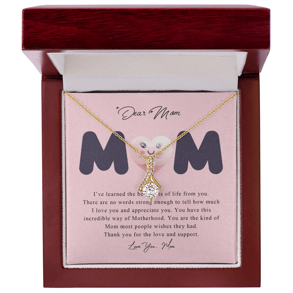 Dear Mom Alluring Beauty Necklace Gift From Daughter Son, Christmas Birthday Present, 2026 Mothers Day Gift Ideas, Jewelry for Her, Motivational Card Necklace for Mommy