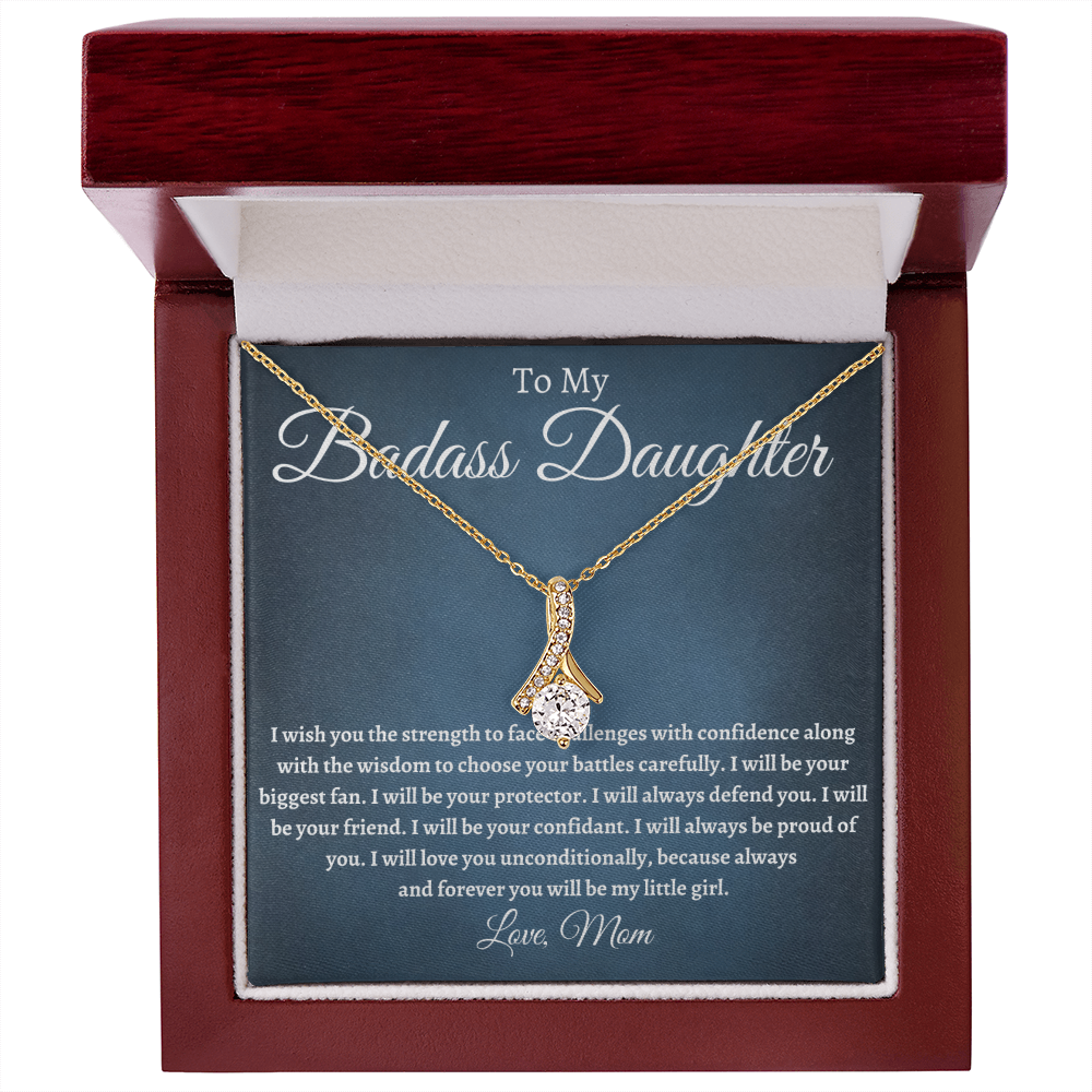 Badass Daughter Necklace Gift from Mom, To My Daughter Jewelry, Birthday Graduation Christmas Gift for Daughter, Inspirational Message Card, Elegant Necklaces with Sentimental Message