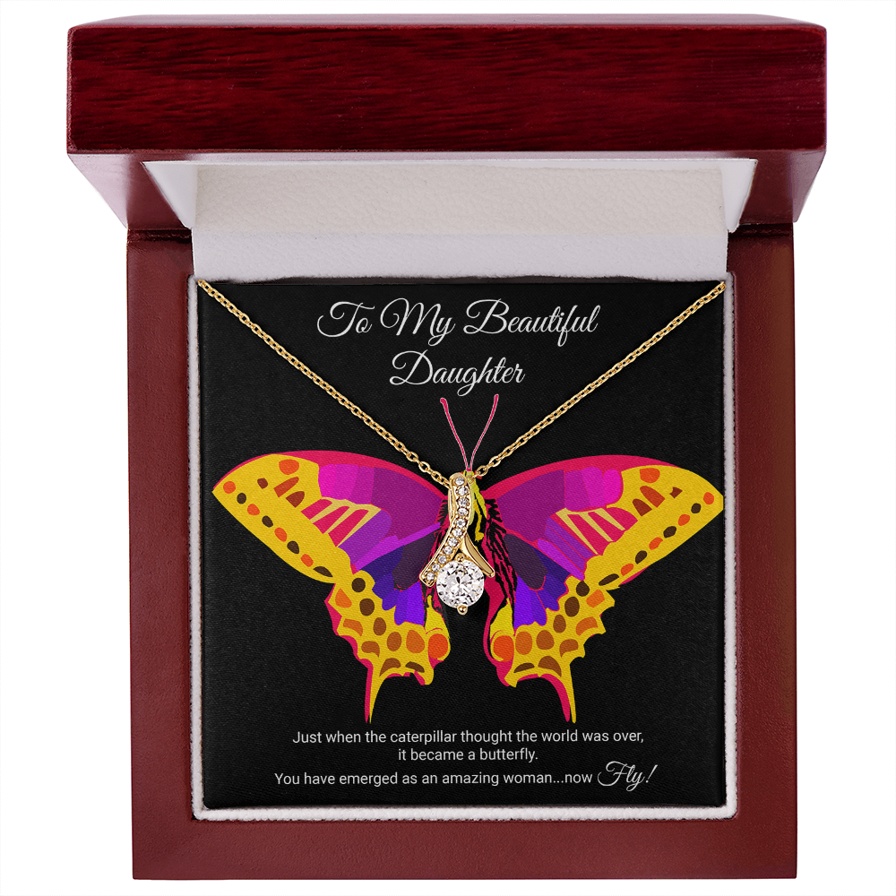 To My Daughter Necklace Gift from Mom, Beautiful Jewelry Box Birthday Graduation Christmas Gift for Daughter, Inspirational Message Card, Elegant Necklaces with Sentimental Message