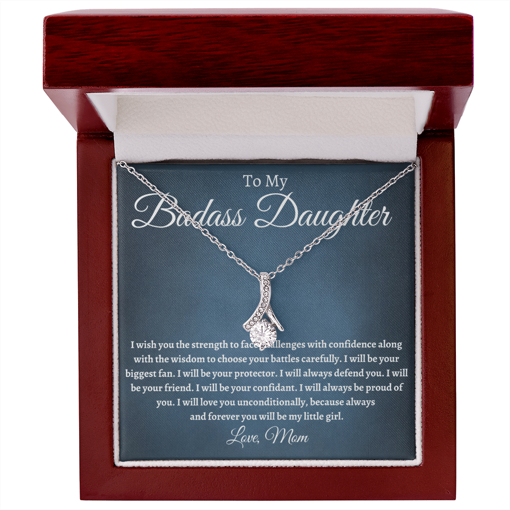 Badass Daughter Necklace Gift from Mom, To My Daughter Jewelry, Birthday Graduation Christmas Gift for Daughter, Inspirational Message Card, Elegant Necklaces with Sentimental Message