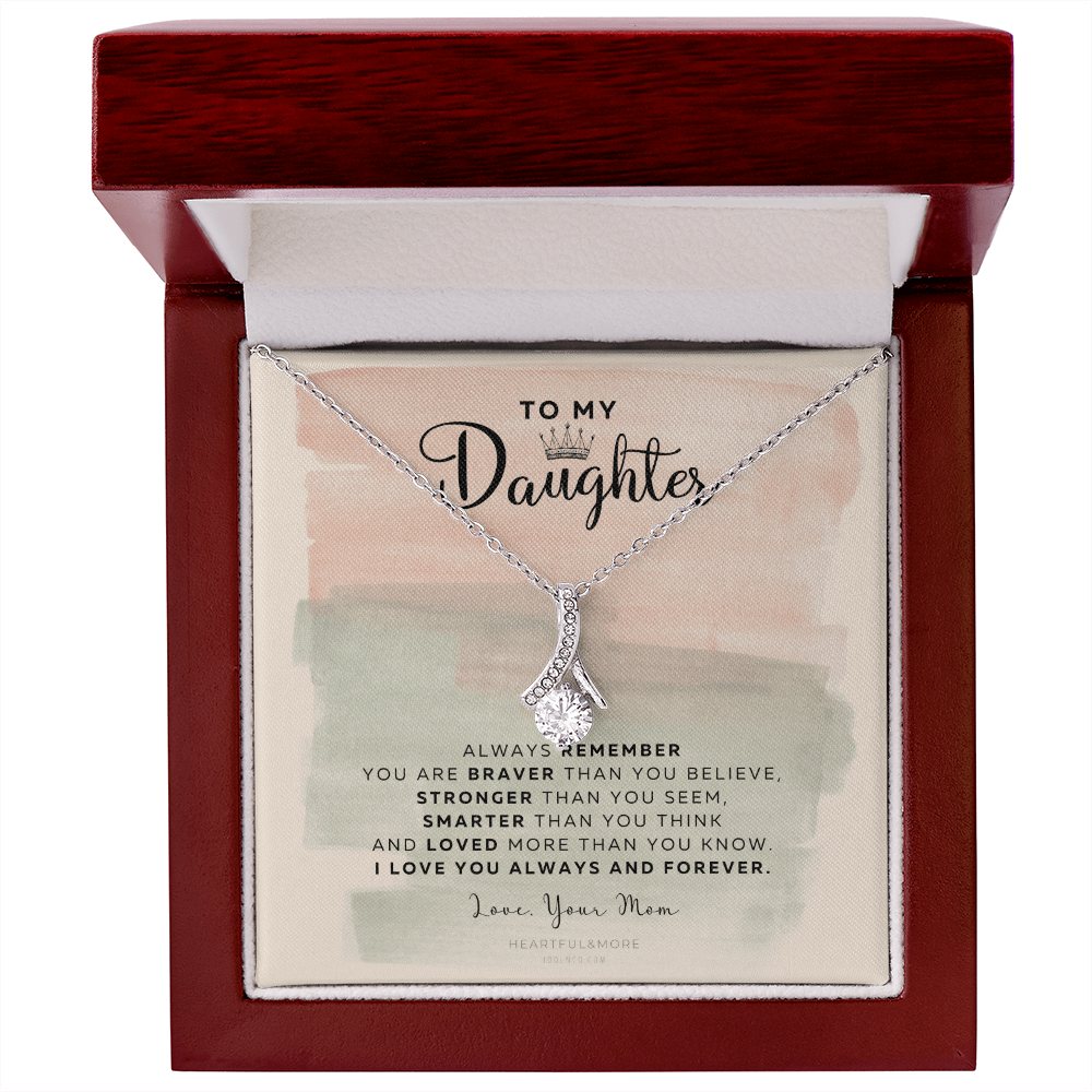 To My Daughter Necklace From Best Mom With Heartfelt Message, Daughter Birthday Present From Mama, Jewelry Gifts For Graduation for Her From Mom or Daddy, 14K Pendant Forever Love Necklace