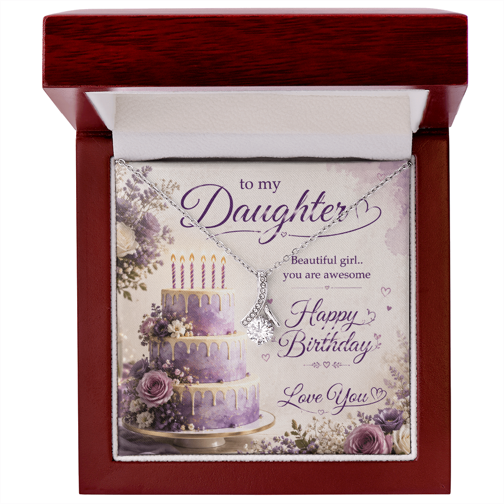 Emotional Birthday Gift for Daughter – Happy Birthday & Love You Gift Design | To My Daughter Birthday Gift – Beautiful Girl, You Are Awesome | Heartfelt Happy Birthday Gift Alluring Beauty Necklace