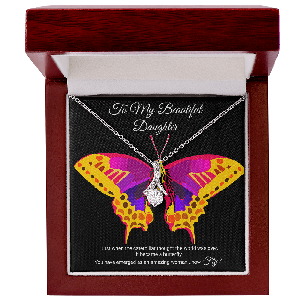 To My Daughter Necklace Gift from Mom, Beautiful Jewelry Box Birthday Graduation Christmas Gift for Daughter, Inspirational Message Card, Elegant Necklaces with Sentimental Message