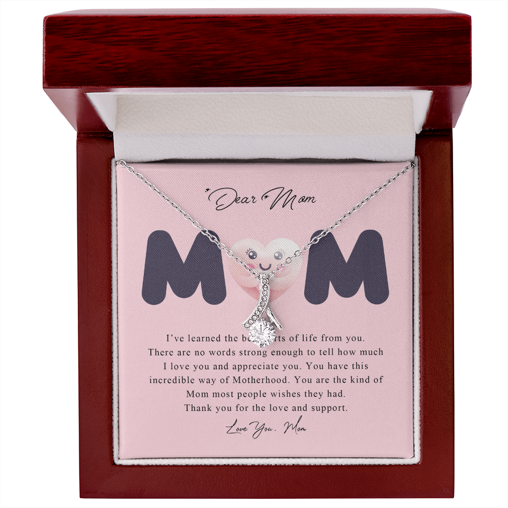 Dear Mom Alluring Beauty Necklace Gift From Daughter Son, Christmas Birthday Present, 2026 Mothers Day Gift Ideas, Jewelry for Her, Motivational Card Necklace for Mommy