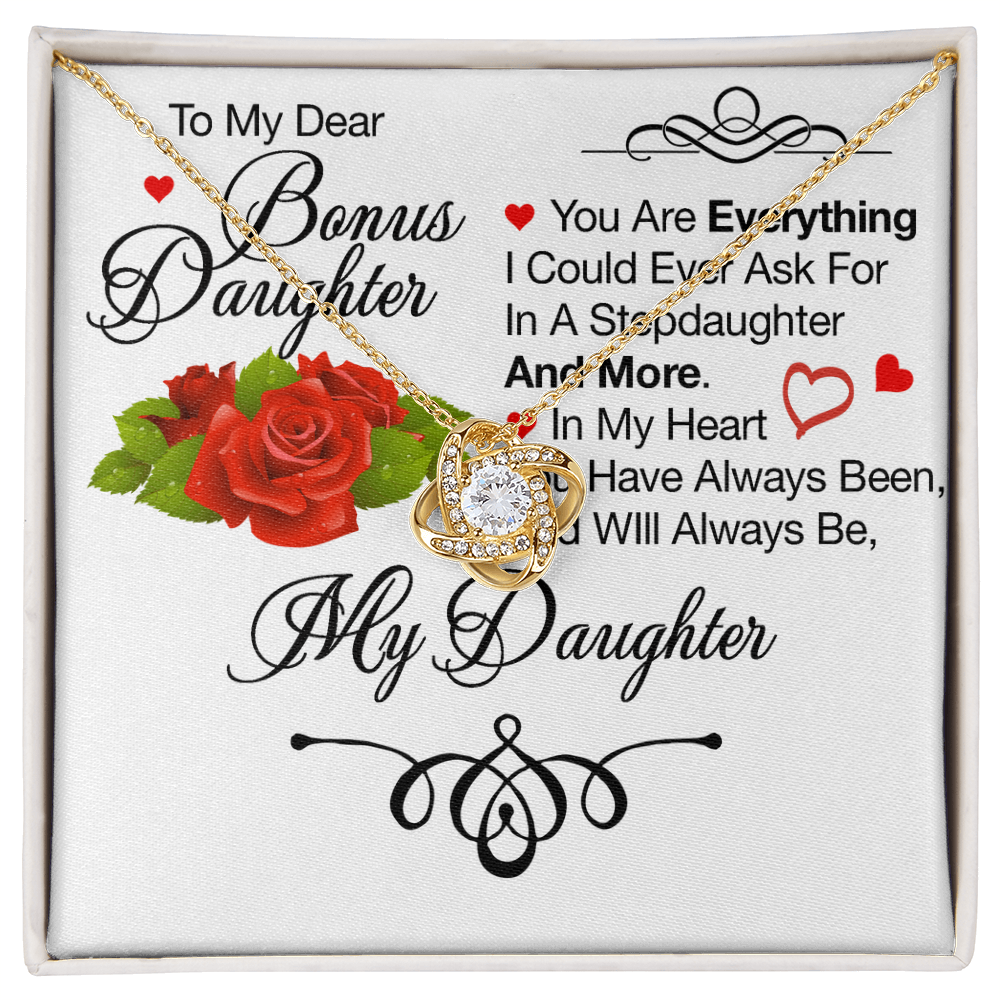 To My Bonus Daughter Necklace – Meaningful Gift from Mom or Dad | Stepdaughter Heart Necklace with Message Card | Family Love Jewelry Gift