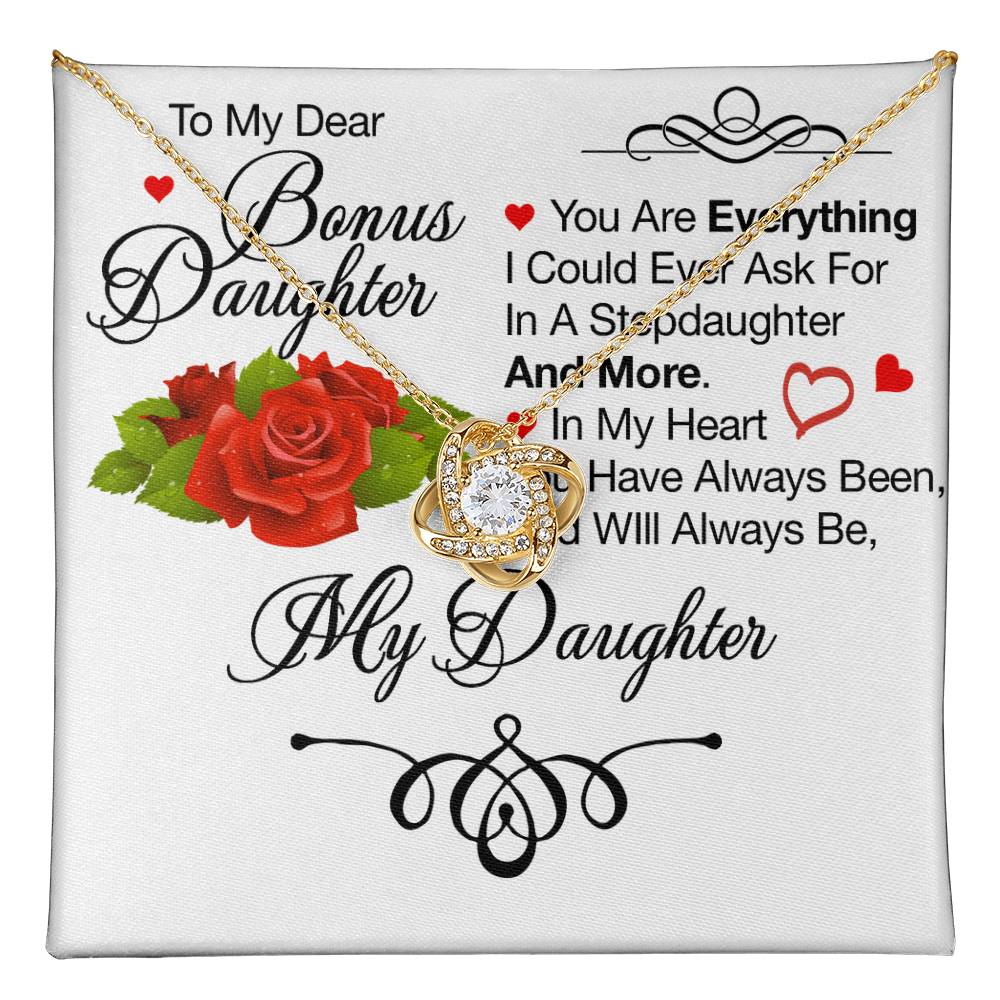 To My Bonus Daughter Necklace – Meaningful Gift from Mom or Dad | Stepdaughter Heart Necklace with Message Card | Family Love Jewelry Gift