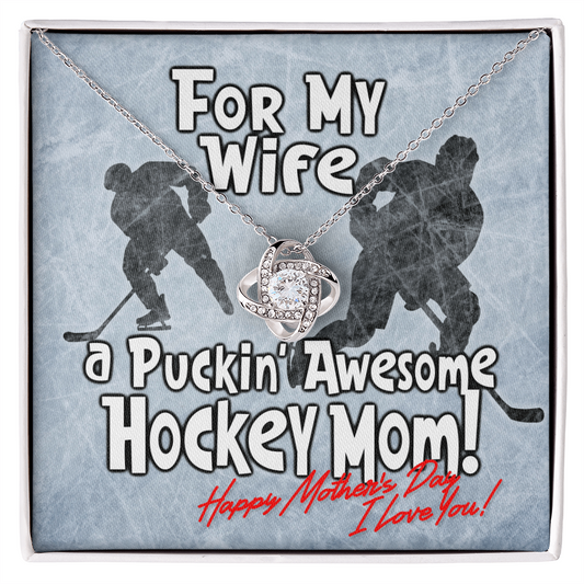 Puckin' Awesome Hockey Mom - Happy Mothers Day - I Love You! - to My Wife Necklace With Message Card - Wife Gift From Husband Future Husband - Mother's Day Nacklace Gift - Best Gift for Wife