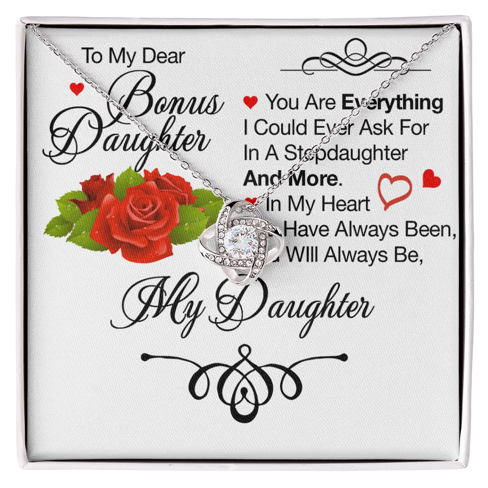 To My Bonus Daughter Necklace – Meaningful Gift from Mom or Dad | Stepdaughter Heart Necklace with Message Card | Family Love Jewelry Gift
