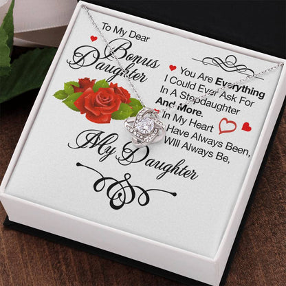 To My Bonus Daughter Necklace – Meaningful Gift from Mom or Dad | Stepdaughter Heart Necklace with Message Card | Family Love Jewelry Gift