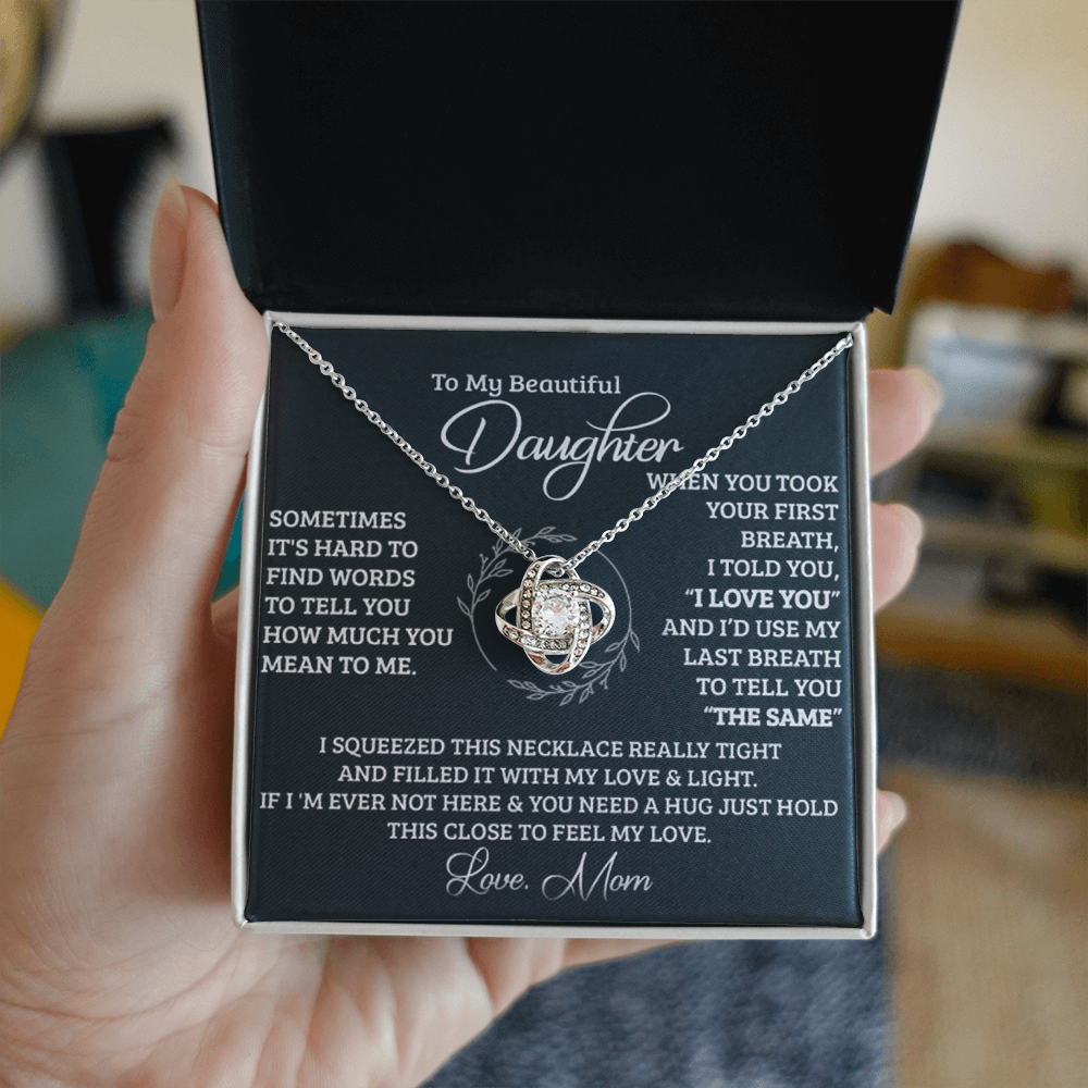 To My Beautiful Daughter Love Knot Necklace I Love You Forever, Special Gift for Daughter from Mom, Birthday Christmas Present