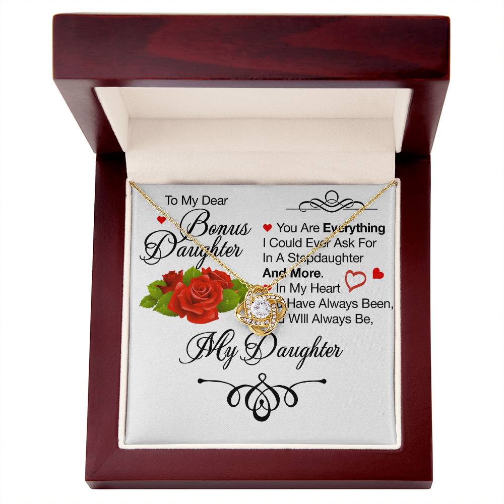 To My Bonus Daughter Necklace – Meaningful Gift from Mom or Dad | Stepdaughter Heart Necklace with Message Card | Family Love Jewelry Gift