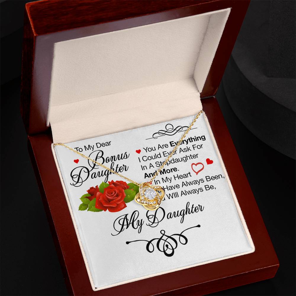 To My Bonus Daughter Necklace – Meaningful Gift from Mom or Dad | Stepdaughter Heart Necklace with Message Card | Family Love Jewelry Gift