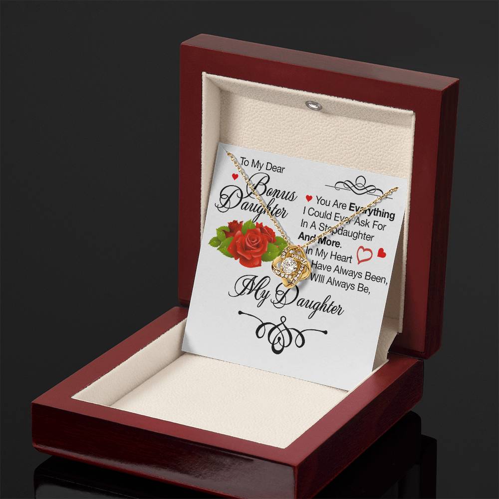 To My Bonus Daughter Necklace – Meaningful Gift from Mom or Dad | Stepdaughter Heart Necklace with Message Card | Family Love Jewelry Gift