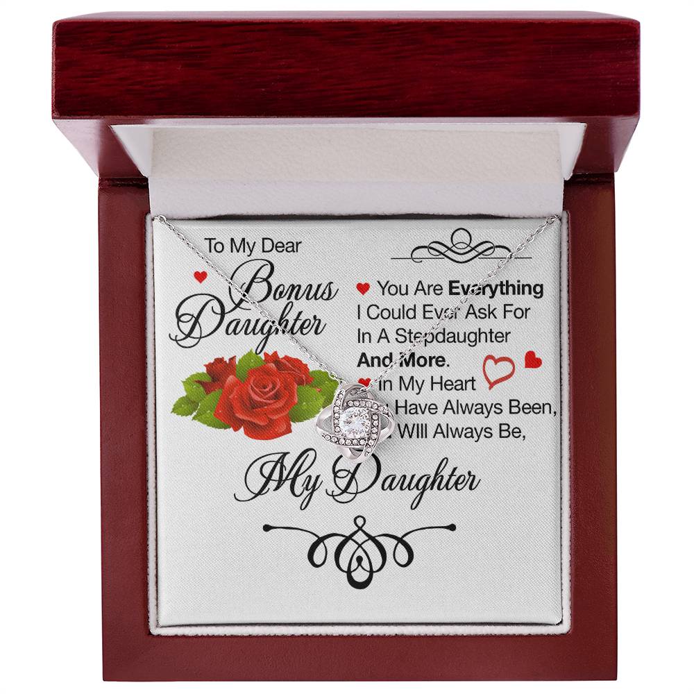 To My Bonus Daughter Necklace – Meaningful Gift from Mom or Dad | Stepdaughter Heart Necklace with Message Card | Family Love Jewelry Gift