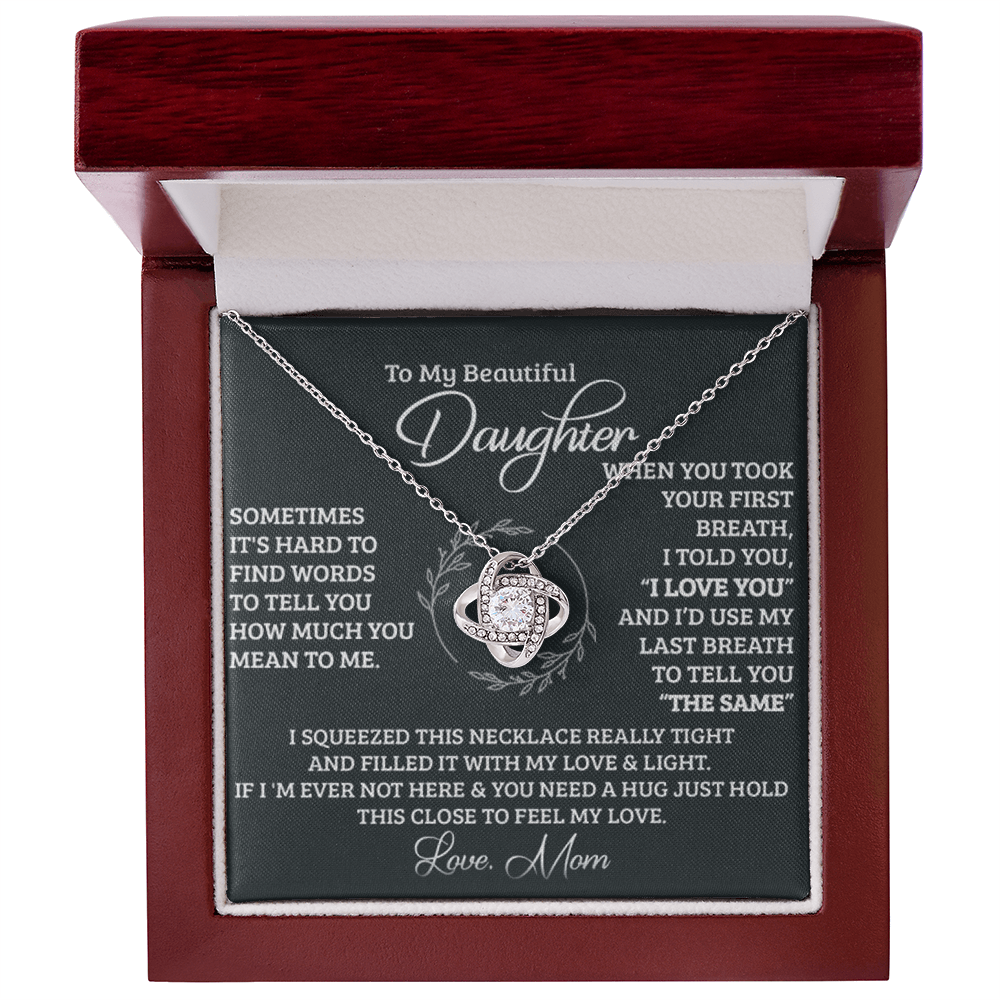 To My Beautiful Daughter Love Knot Necklace I Love You Forever, Special Gift for Daughter from Mom, Birthday Christmas Present