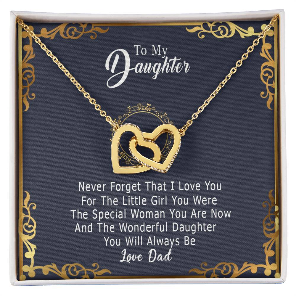 To My Daughter Interlocking Hearts Necklace from Dad, Daughter Gifts, Jewelry for Daughter, Father to Daughter Necklace with Message Card and Gift Box, Adult Daughter Birthday Gift Ideas, Christmas Gifts