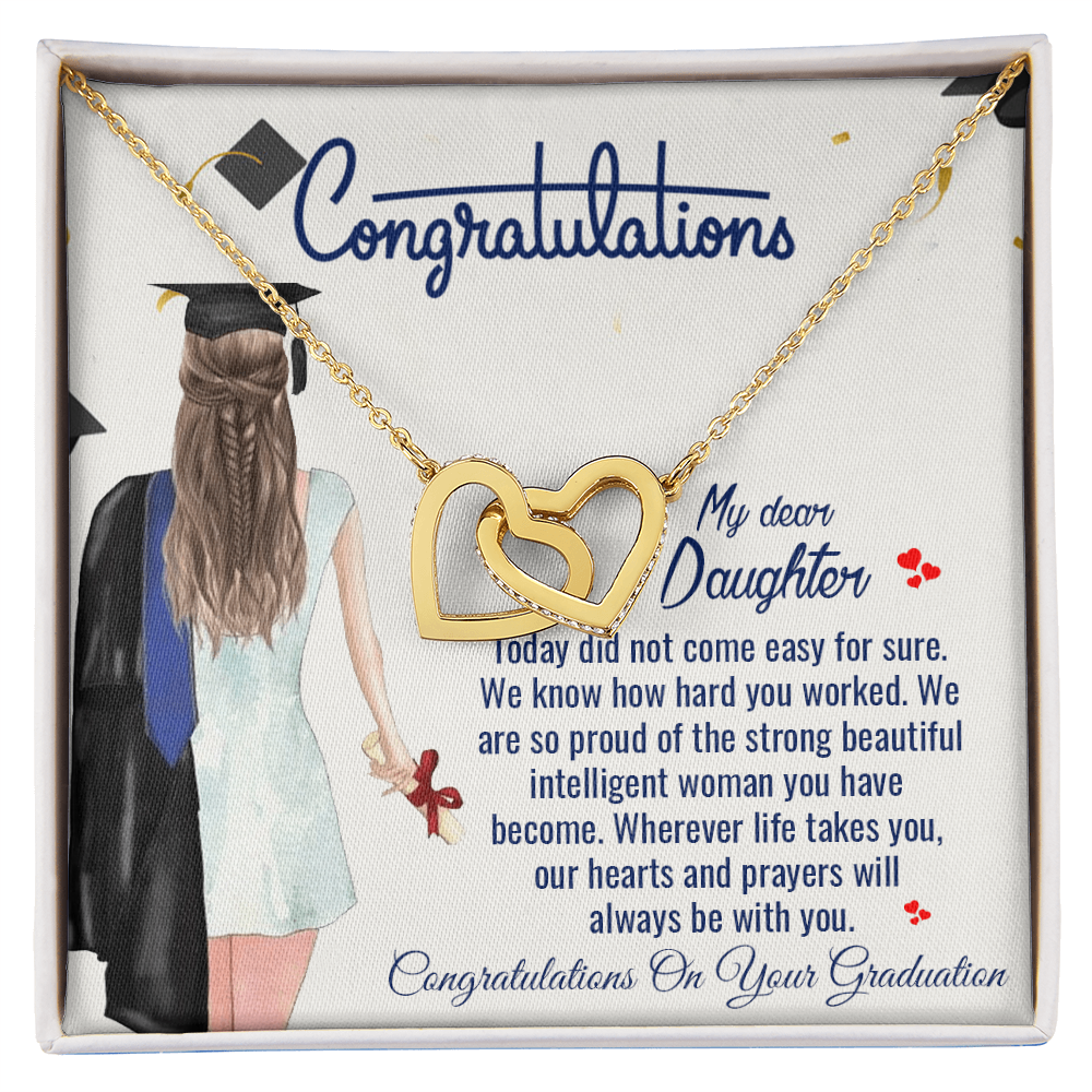 Congratulations My Dear Daughter, Graduation Interlocking Hearts Necklace Senior College Graduation Gifts for Her 2025 Women Friends Daughter Sister, Graduation Necklace for 5th Fifth 8th 6th College Law Middle High S Master Degree Nurse Phd Jewelry Gifts