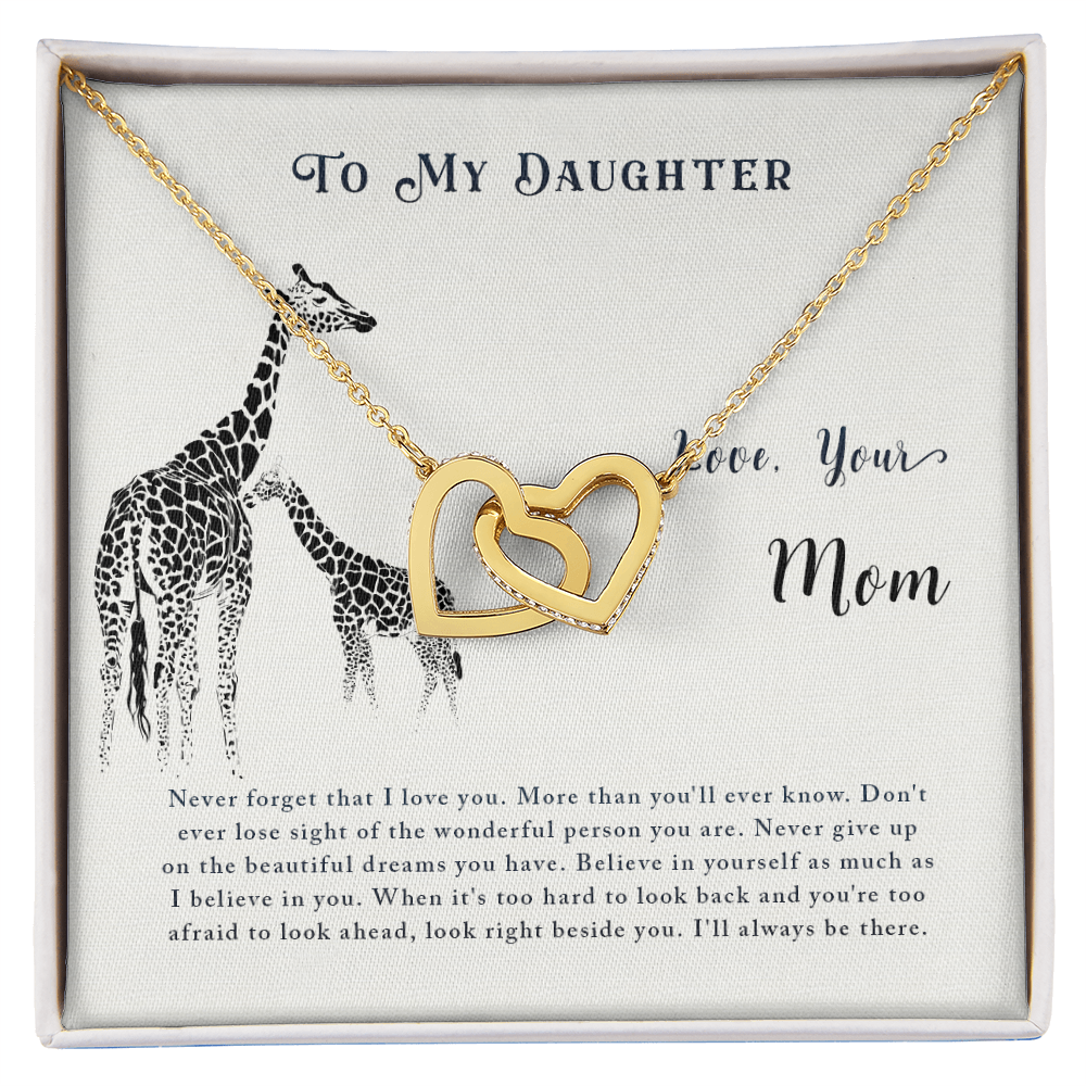 Daughter Gifts from Mom, Valentines Gifts for Daughter Kids Teen Girls, Interlocking Hearts Necklace to My Daughter from Mommy, Christmas, Graduation, Birthday Gifts for Teenage Girls