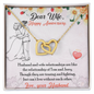 Dear Wife Happy Anniversary - Double Hearts - Love Your Husband, White Gold Name Necklace, 14K Solid Gold Name Pendant, Gold Woman Name Jewelry, Anniversary Gift For Wife, Gift For Her,Handmade Jewelry
