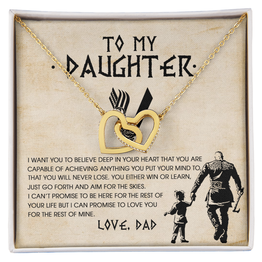 To My Daughter Necklace From Best Dad With Heartfelt Message, Daughter Birthday Present From Mama, Jewelry Gifts For Graduation for Her From Daddy, 14K Pendant Interlocking Hearts Necklace