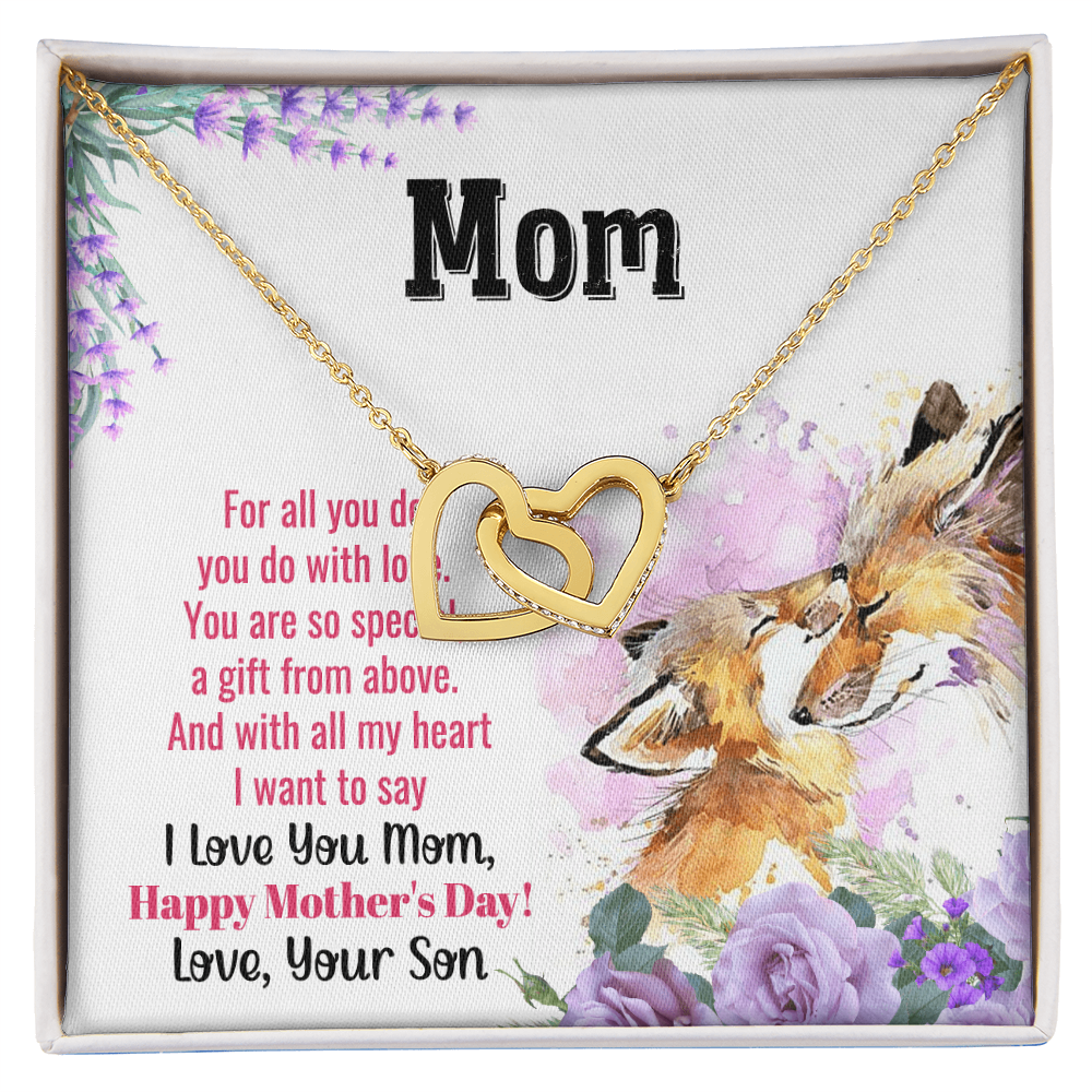 To My Mom Interlocking Hearts Necklace Gift for Her Mother from Son, Motivational Card Jewelry for Mommy, Mothers Day Gift Ideas 2026