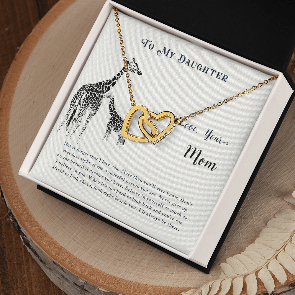 Daughter Gifts from Mom, Valentines Gifts for Daughter Kids Teen Girls, Interlocking Hearts Necklace to My Daughter from Mommy, Christmas, Graduation, Birthday Gifts for Teenage Girls