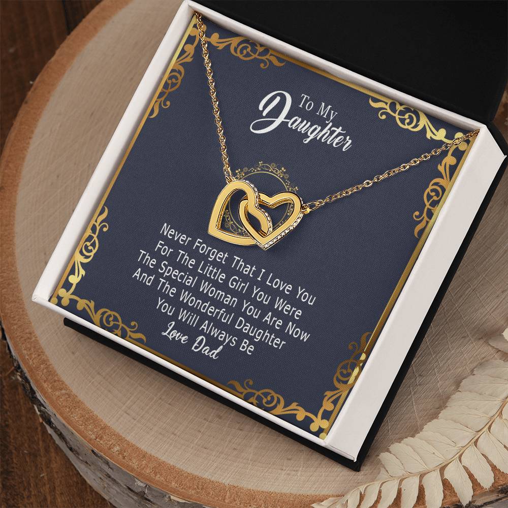 To My Daughter Interlocking Hearts Necklace from Dad, Daughter Gifts, Jewelry for Daughter, Father to Daughter Necklace with Message Card and Gift Box, Adult Daughter Birthday Gift Ideas, Christmas Gifts