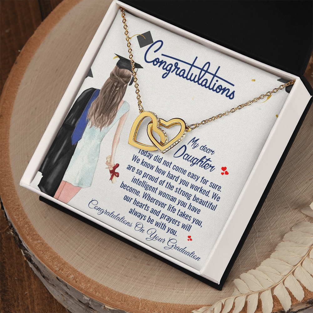 Congratulations My Dear Daughter, Graduation Interlocking Hearts Necklace Senior College Graduation Gifts for Her 2025 Women Friends Daughter Sister, Graduation Necklace for 5th Fifth 8th 6th College Law Middle High S Master Degree Nurse Phd Jewelry Gifts