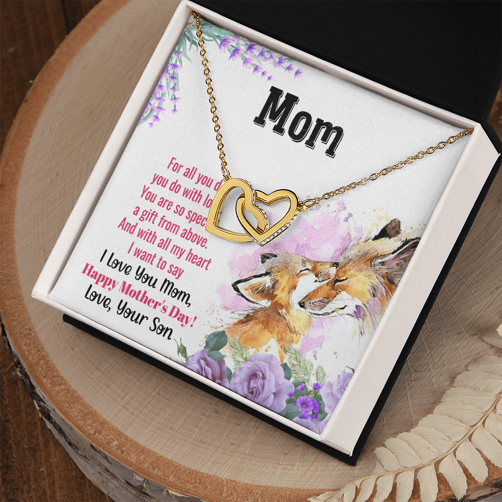 To My Mom Interlocking Hearts Necklace Gift for Her Mother from Son, Motivational Card Jewelry for Mommy, Mothers Day Gift Ideas 2026
