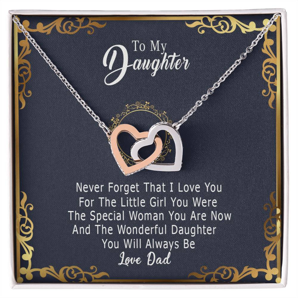 To My Daughter Interlocking Hearts Necklace from Dad, Daughter Gifts, Jewelry for Daughter, Father to Daughter Necklace with Message Card and Gift Box, Adult Daughter Birthday Gift Ideas, Christmas Gifts