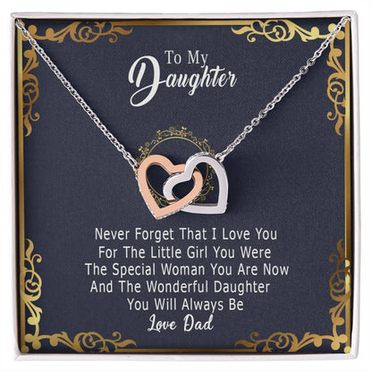 To My Daughter Interlocking Hearts Necklace from Dad, Daughter Gifts, Jewelry for Daughter, Father to Daughter Necklace with Message Card and Gift Box, Adult Daughter Birthday Gift Ideas, Christmas Gifts