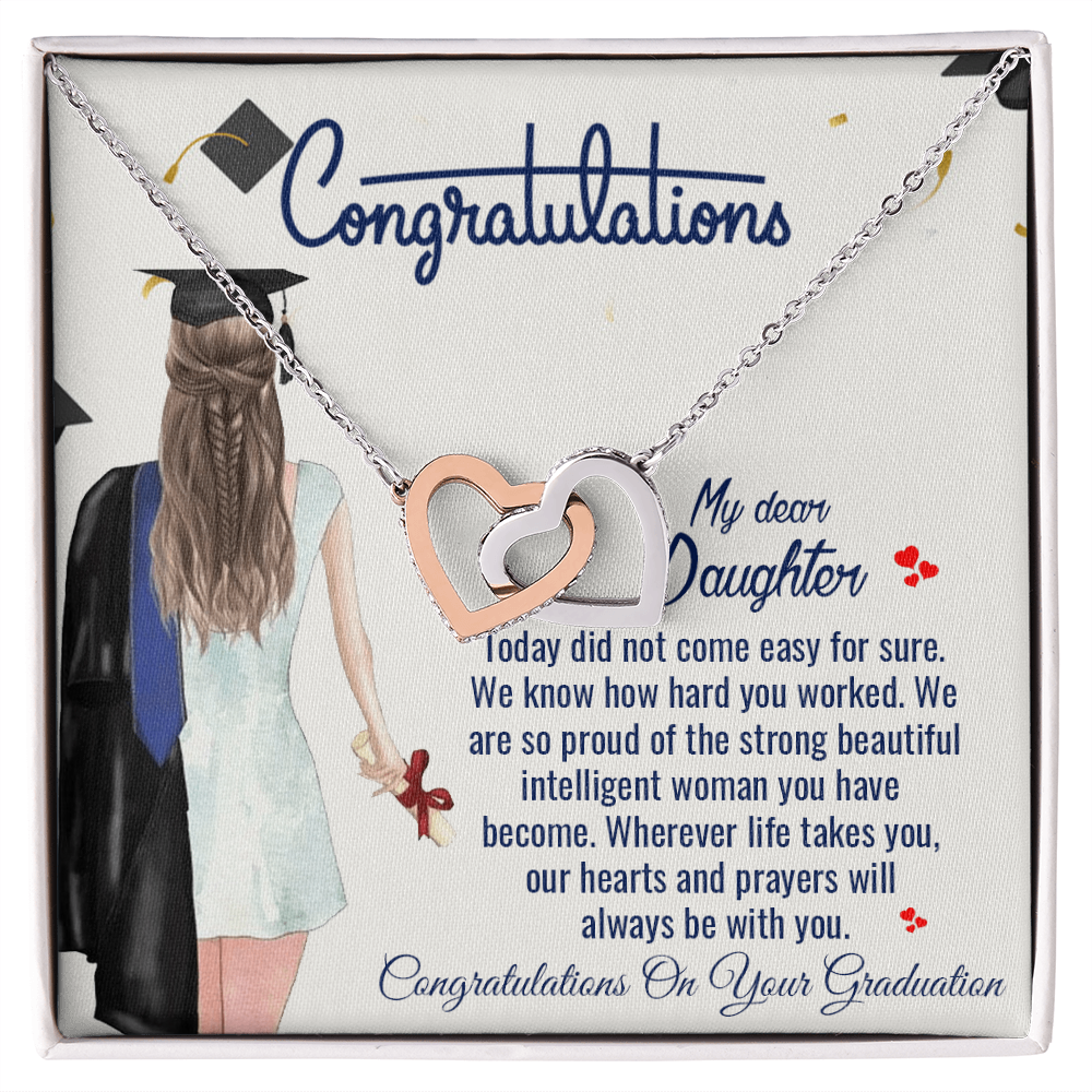 Congratulations My Dear Daughter, Graduation Interlocking Hearts Necklace Senior College Graduation Gifts for Her 2025 Women Friends Daughter Sister, Graduation Necklace for 5th Fifth 8th 6th College Law Middle High S Master Degree Nurse Phd Jewelry Gifts