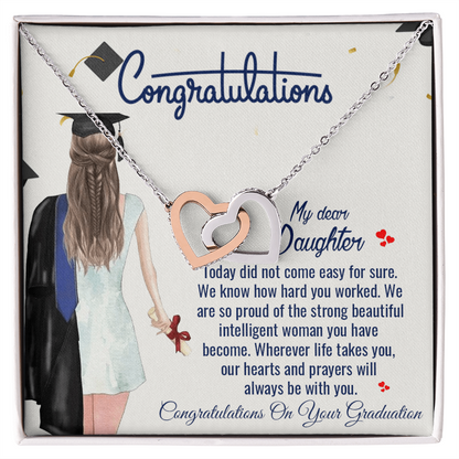 Congratulations My Dear Daughter, Graduation Interlocking Hearts Necklace Senior College Graduation Gifts for Her 2025 Women Friends Daughter Sister, Graduation Necklace for 5th Fifth 8th 6th College Law Middle High S Master Degree Nurse Phd Jewelry Gifts