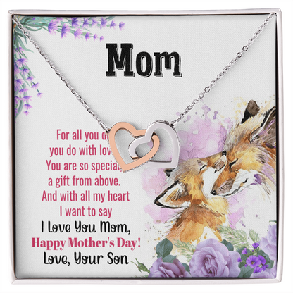 To My Mom Interlocking Hearts Necklace Gift for Her Mother from Son, Motivational Card Jewelry for Mommy, Mothers Day Gift Ideas 2026