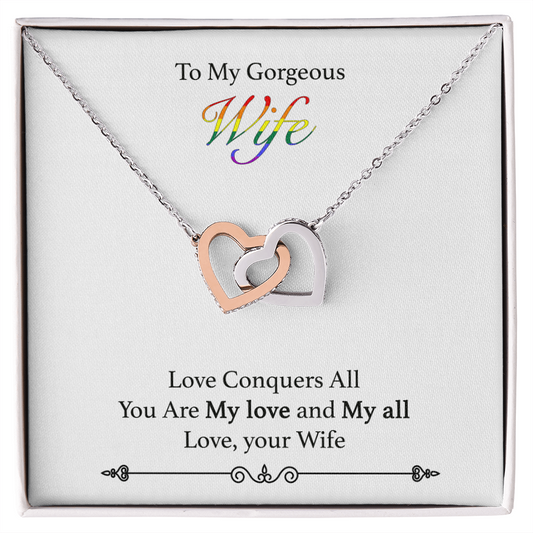 To My Gorgeous Wife - Love Conquers All  - Necklace for wife - Diamond Necklace set for wife - Couple Necklace Set - Gift for wife