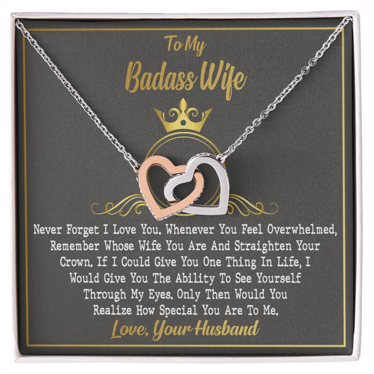 To My Bad Ass Wife - Crown - Necklace - Necklace for Beloved Wife - Best Gift for Mother's Day - to My Soulmate Necklace for Women - Love Design Necklace Soulmate - Diamond Necklace for Wife