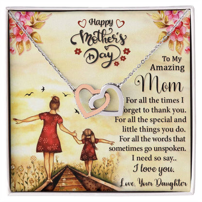 To My Mom Necklace – Happy Mother's Day Gift, Daughter Gift for Mom, Emotional Message Card Jewelry