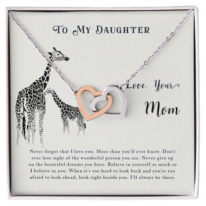 Daughter Gifts from Mom, Valentines Gifts for Daughter Kids Teen Girls, Interlocking Hearts Necklace to My Daughter from Mommy, Christmas, Graduation, Birthday Gifts for Teenage Girls