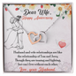 Dear Wife Happy Anniversary - Double Hearts - Love Your Husband, White Gold Name Necklace, 14K Solid Gold Name Pendant, Gold Woman Name Jewelry, Anniversary Gift For Wife, Gift For Her,Handmade Jewelry