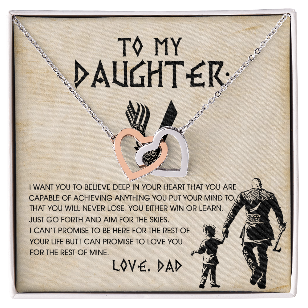 To My Daughter Necklace From Best Dad With Heartfelt Message, Daughter Birthday Present From Mama, Jewelry Gifts For Graduation for Her From Daddy, 14K Pendant Interlocking Hearts Necklace