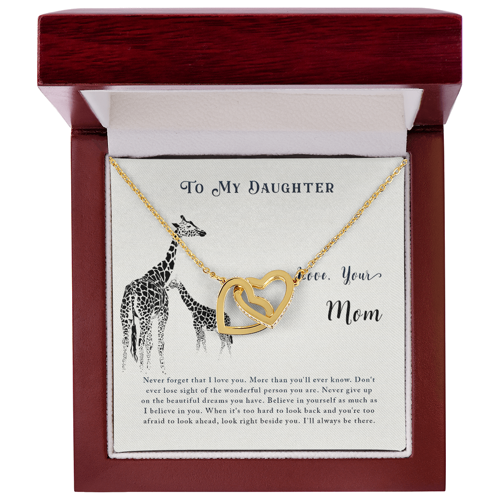 Daughter Gifts from Mom, Valentines Gifts for Daughter Kids Teen Girls, Interlocking Hearts Necklace to My Daughter from Mommy, Christmas, Graduation, Birthday Gifts for Teenage Girls
