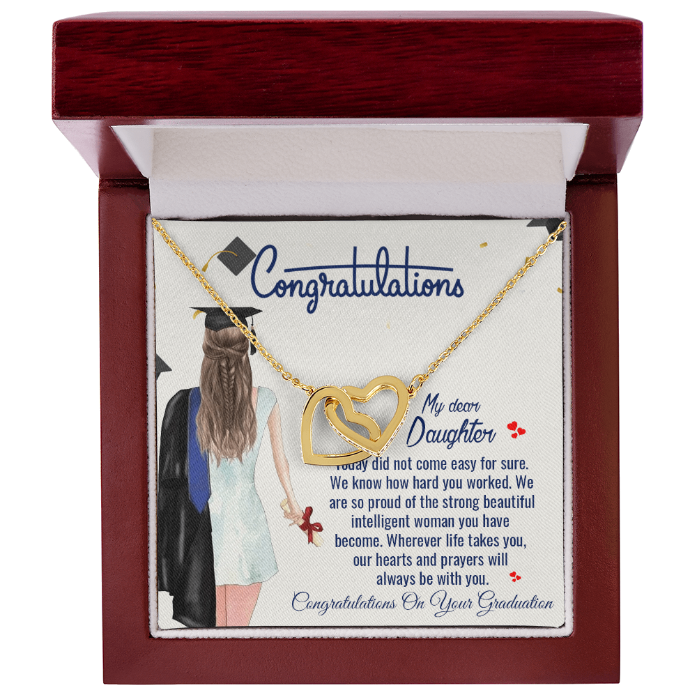 Congratulations My Dear Daughter, Graduation Interlocking Hearts Necklace Senior College Graduation Gifts for Her 2025 Women Friends Daughter Sister, Graduation Necklace for 5th Fifth 8th 6th College Law Middle High S Master Degree Nurse Phd Jewelry Gifts