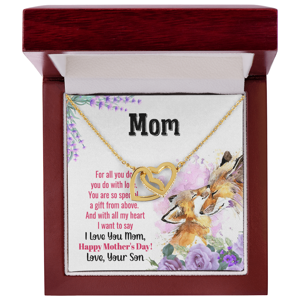 To My Mom Interlocking Hearts Necklace Gift for Her Mother from Son, Motivational Card Jewelry for Mommy, Mothers Day Gift Ideas 2026