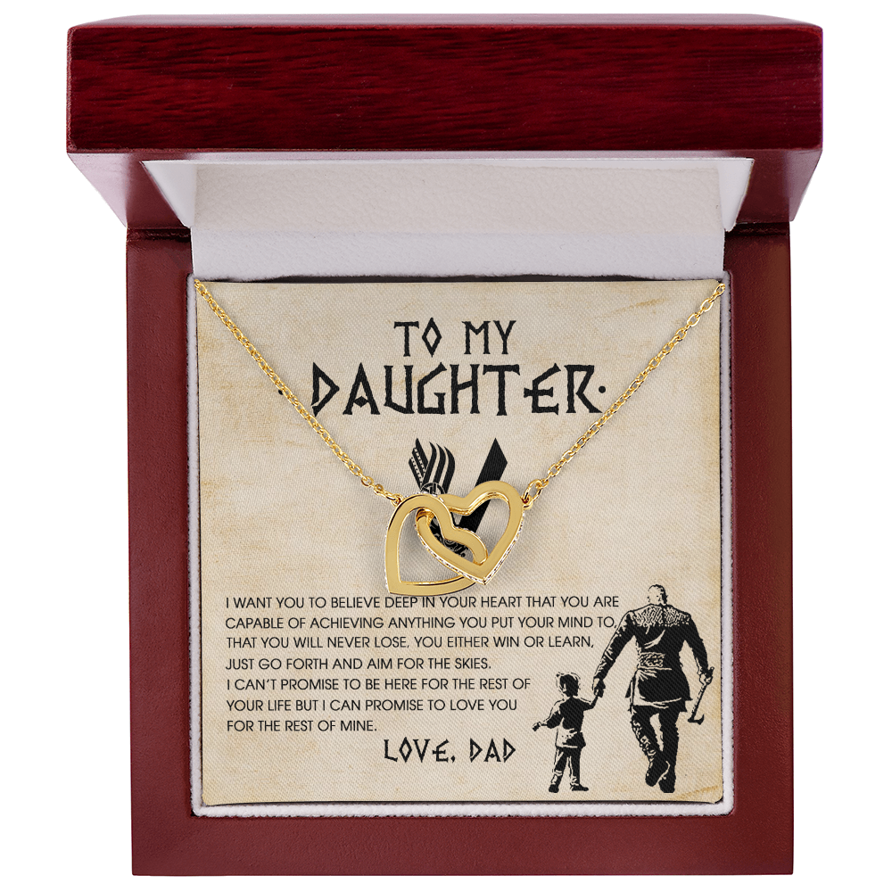 To My Daughter Necklace From Best Dad With Heartfelt Message, Daughter Birthday Present From Mama, Jewelry Gifts For Graduation for Her From Daddy, 14K Pendant Interlocking Hearts Necklace