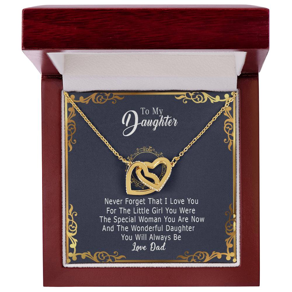 To My Daughter Interlocking Hearts Necklace from Dad, Daughter Gifts, Jewelry for Daughter, Father to Daughter Necklace with Message Card and Gift Box, Adult Daughter Birthday Gift Ideas, Christmas Gifts