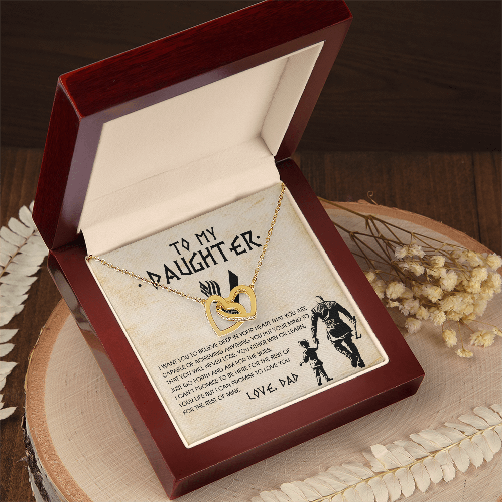 To My Daughter Necklace From Best Dad With Heartfelt Message, Daughter Birthday Present From Mama, Jewelry Gifts For Graduation for Her From Daddy, 14K Pendant Interlocking Hearts Necklace